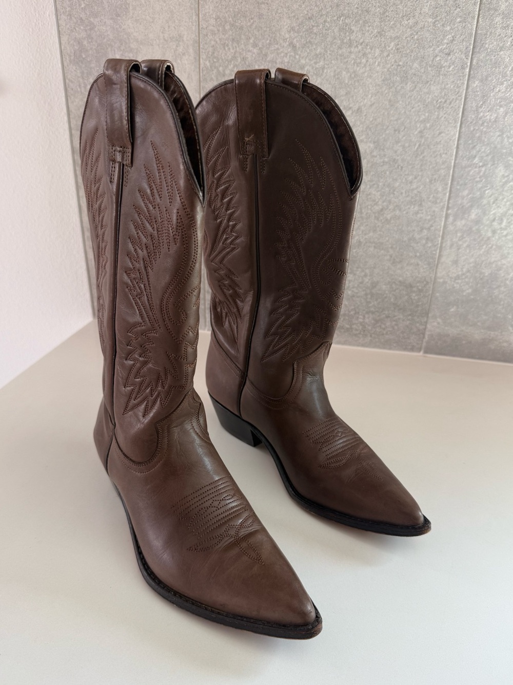 Western Cowgirl Leather Heeled Mid Calf Boots